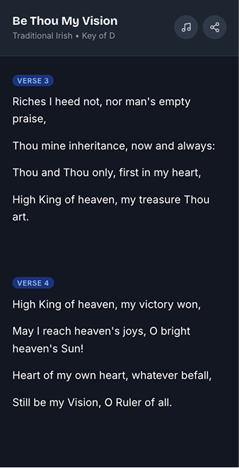 PraiseShare lyrics view on phone, screen 3