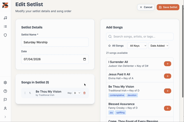 Building and leading a setlist on PraiseShare